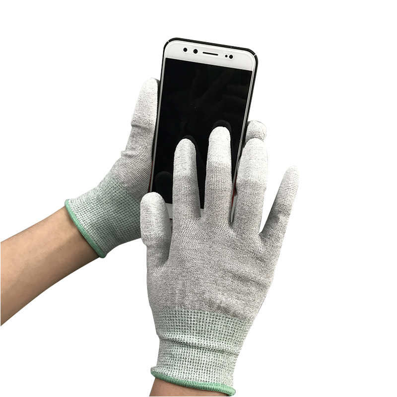Guanto rivestito di finger PU in fibra di carbonio ESD